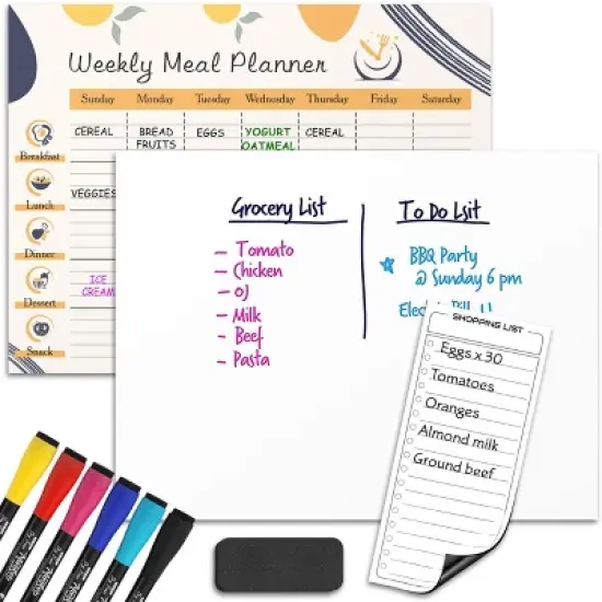 SCRIBBLEDO Magnetic Meal Planner 13"x17" Dry Erase Diet Planner with Blank  & Shopping List Magnet, 6 Markers & Eraser image {6}