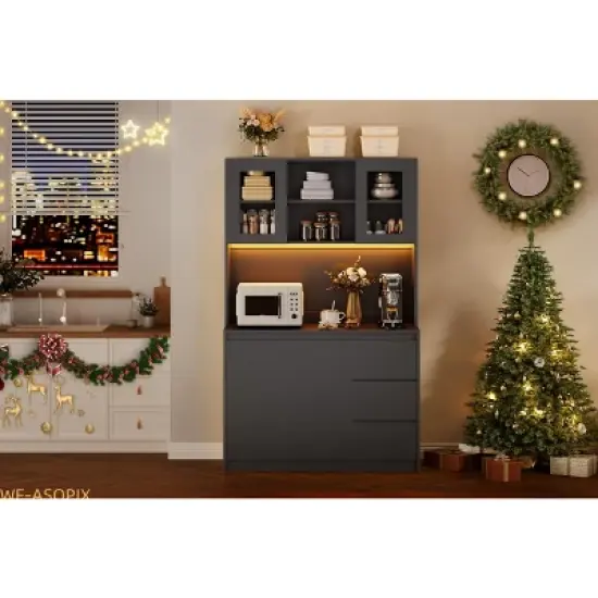 71" Tall Kitchen Pantry Cabinet with Adjustable Shelves, Microwave Space & Charging Station image {6}