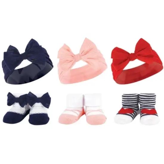 Hudson Baby Infant Girl 12Pc Headband and Socks Giftset, Red Blue Bows, One Size image {1}