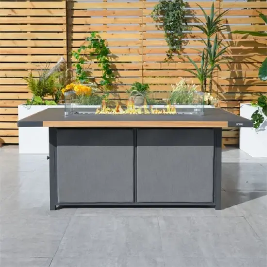 Moda Furnishings 26.77'' H x 62.99'' W Aluminum Propane Outdoor Fire Pit Table with Lid image {1}