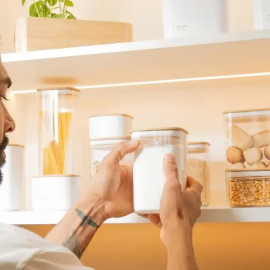 OU Airtight Food Storage Container Set 8pc (set of 4) Clear Plastic Storage Container w Leak Proof Bamboo Lid, Stackable Kitchen Pantry Organizer Jars image {9}