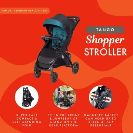 Baby Trend Tango Lightweight Compact Toddler Baby Infant Travel Stroller System with Oversized UPF 50+ Protection Canopy, Veridian Teal and Black image {2}