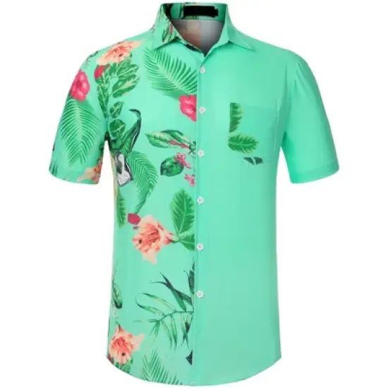 Lars Amadeus Men's Hawaiian Shirt Short Sleeves Summer Patchwork Floral Leaf Shirts image {8}