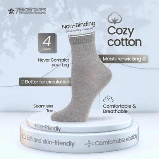 Women's Cotton Diabetic Quarter Solid Socks - 4 Pack - Shoe Size 5-9 Medium, 8-12 Large | 7BIGSTARS KINGDOM image {1}
