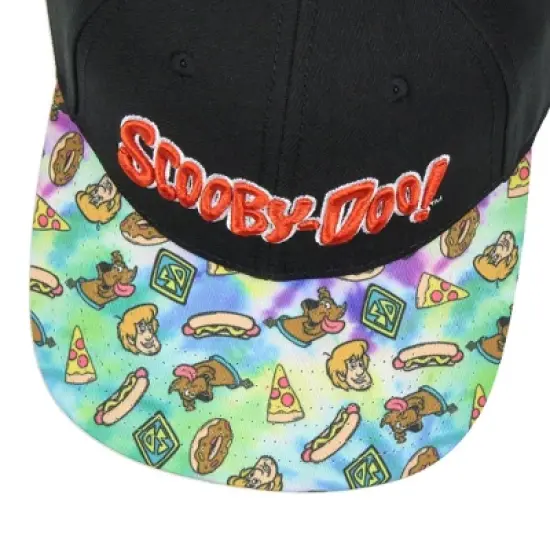 Scooby Doo Snack Time Tie-Dye Pre-Curved Bill Adjustable Snapback Hat Cap Black image {4}