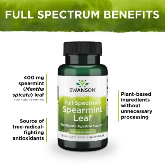 Swanson Herbal Supplements Full Spectrum Spearmint Leaf 400 mg 60 Caps image {3}