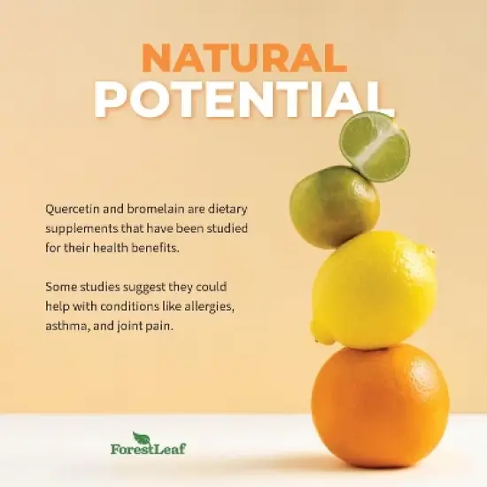 Forest Leaf Quercetin with Bromelain 1350mg Blend with Vitamin C & Stinging Nettle Supplement, Quercetin 500mg Capsules - 90 Vegetable Caps image {6}