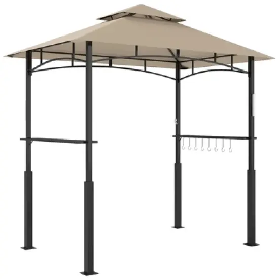 Outsunny 8' x 5' Grill Gazebo, Double Tiered Outdoor BBQ Gazebo with LED Light, 2 Side Shelves, Hooks and Bottle Opener for Patio Yard image {7}