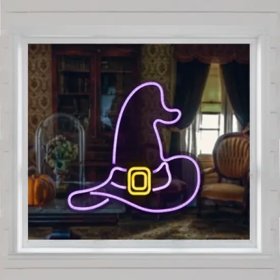 Northlight LED Witch Hat Neon Lighted Halloween Wall or Window Decoration - 15" - Purple image {1}