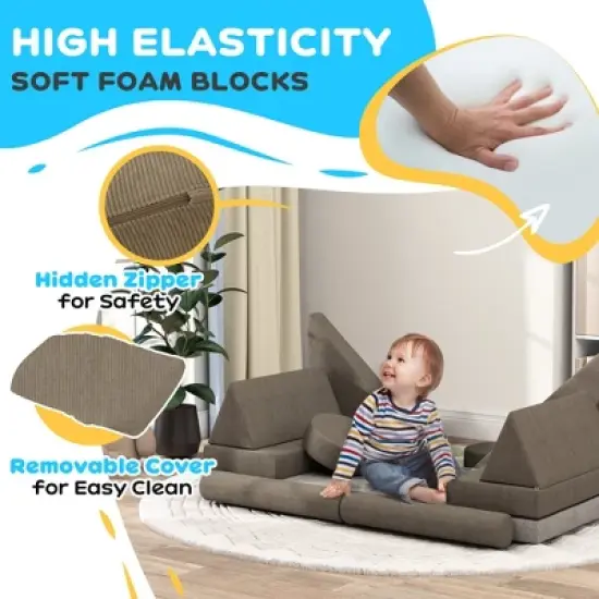 TopComfy Baby and Toddler Learning Toy Modular Play Couch for Creative Play and Comfort for Playroom, khaki, 59.1"*26"*17.9" image {3}