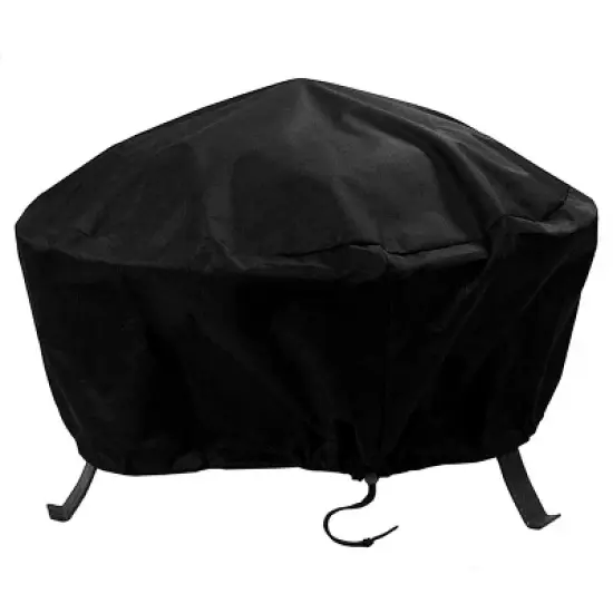Sunnydaze Outdoor Heavy-Duty Weather-Resistant Vinyl PVC Round Fire Pit Cover with Drawstring Closure - Black image {7}