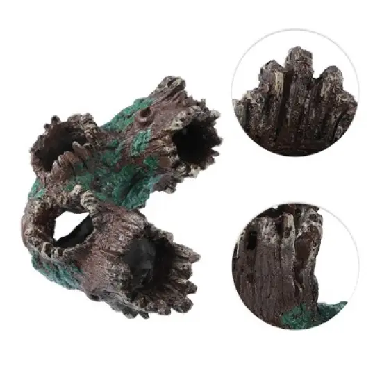 Unique Bargains Aquarium Decorations Hollow Tree Trunk Ornament Resin Fish Accessories Brown Green 5.51" Length 1 Pcs image {2}