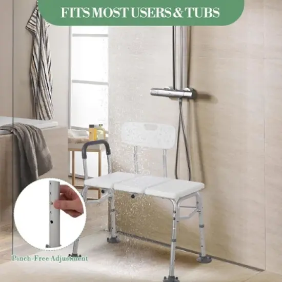Tub Transfer Bench and Shower Chair with Non Slip Aluminum Body, Shower Chair with Backrest & Padded Armrest, Adjustable Seat Heigh image {7}
