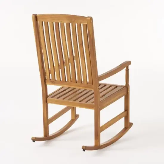 Outdoor Wooden Rocking Chair,Rustic Acacia Patio Rocker with Slatted Back for Porch,Garden,or Deck Seating-Maison Boucle image {5}