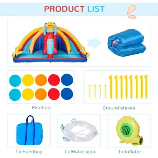 Outsunny 5-in-1 Inflatable Water Slide, Kids Castle Bounce House with Slide, Pool, Basket, Climbing Wall, Carry Bag, Repair Patches image {4}