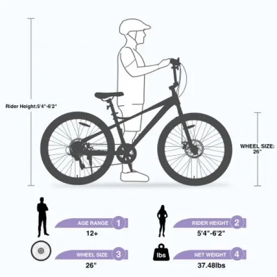 BestParts Freestyle Kids Bike Double Disc Brakes 26 Inch Children&rsquo;s Bicycle for Boys & Girls Age 12+ Years (Purple) image {5}