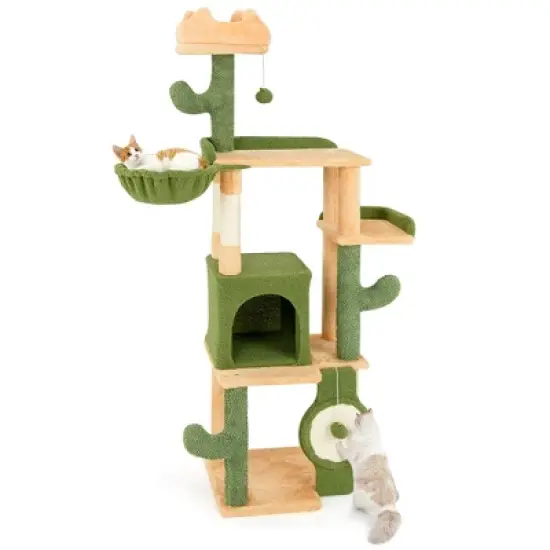 Tangkula 63" Cactus Cat Tree for Indoor Cats w/ Sisal Scratching Posts & Board Condo image {9}