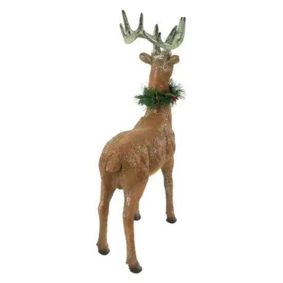 Northlight Standing Glittered Reindeer with Pine Neck Wreath Christmas Decoration - 15.5" image {4}