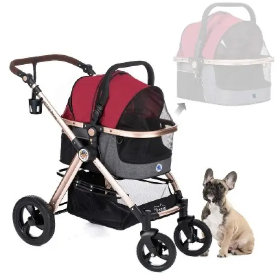 HPZ Pet Rover Prime 3-in-1 Stroller - Luxury Dog/Cat/Pet Stroller (Travel Carrier + Car Seat +Stroller) with Detach Carrier/Pump-Free Rubber Tires image {9}