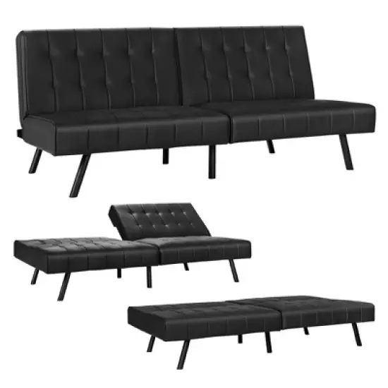 Costway Futon Sofa Bed PU Leather Convertible Folding Couch Sleeper Lounge White/Black/Grey image {9}