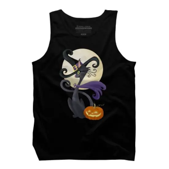 Men's Design By Humans Bewitching Black Halloween Kitty Cat By LittleBunnySunshine Tank Top image {4}