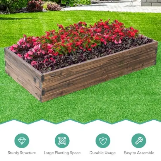 Costway Wooden Raised Garden Bed Kit - Elevated Planter Box For Growing Herbs Vegetable image {3}