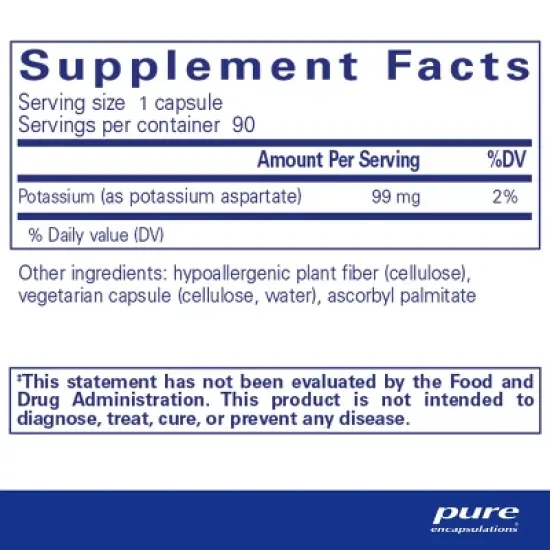 Pure Encapsulations Potassium (Aspartate) - Hypoallergenic Supplement to Support Nerves, Muscles, Blood Flow, and Cardiovascular Health - 90 Capsules image {1}