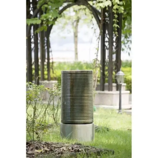 NAYSAYE Fountain Modern Cylinder Tower Water Feature with Ribbed Design for Outdoor Garden, Antique Blue, 19.3"*19.3"*43.3" image {4}
