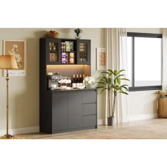71" Tall Kitchen Pantry Cabinet with Adjustable Shelves, Microwave Space & Charging Station image {8}