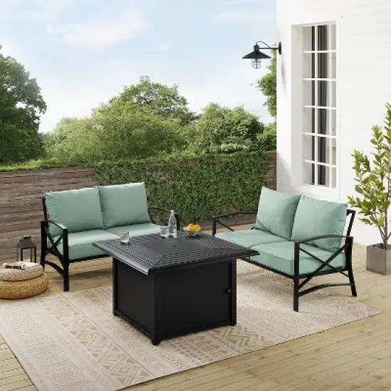 Kaplan 3pc Outdoor Conversation Set with Fire Table & 2 Loveseats - Mist - Crosley image {6}