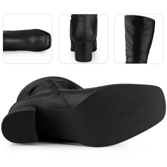 Perphy Women's Thigh High Boots Square Toe Chunky Heel Slouching Knee High Boots image {3}