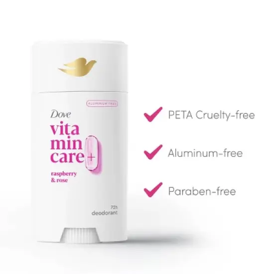 Dove Beauty VitaminCare+ Aluminum Free Deodorant Stick with Niacinamide - Raspberry & Rose - 2.6oz image {2}
