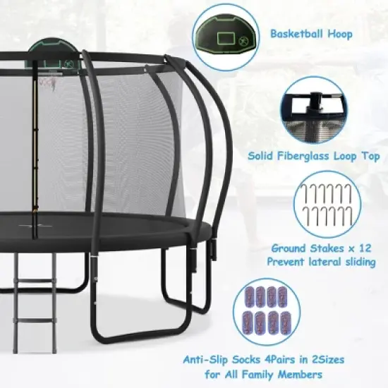 QingMoon 16FT Trampoline For Kids And Adults With Wear-resistant UV-resistant Jumping Mat,Basketball Hoop,Enclosure Net, Recreational Trampoline image {2}