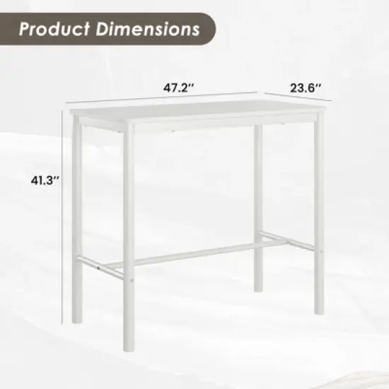 GlasFlength Bar Table，Industrial Modern Bar Table with Sturdy Metal Frame, Easy Assembly, white, 47.2"*23.6"*41.3" image {1}