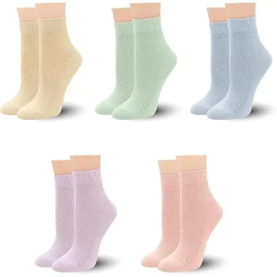 SERISIMPLE Women Thin Viscose Bamboo Above Ankle Sock Breathable Lightweight Classic Crew Casual 5 Pairs image {15}