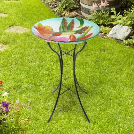 Teamson Home 18" Hummingbird Fusion Glass Bird Bath image {2}