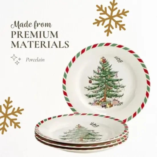 Spode Christmas Tree 8" Candy Cane Appetizer Plates (Set of 4) - Festive Holiday Tableware, Dishwasher & Microwave Safe image {3}