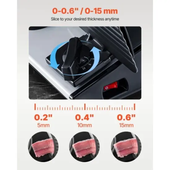 VEVOR Meat Slicer, 7.5 inch Electric Deli Food Slicer, 180W Meat Cutter with two Premium SUS420 Blades, 0-0.6 inch Adjustable Thickness, Black image {3}