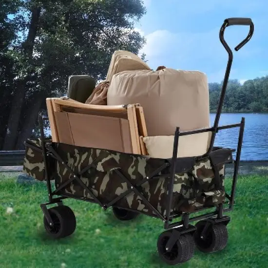 Acekool Foldable Outdoor Utility Wagon with Canopy, 262lbs Capacity, 7" All-Terrain Wheels, Pockets, Portable Cart for Beach, Camping, Garden image {4}