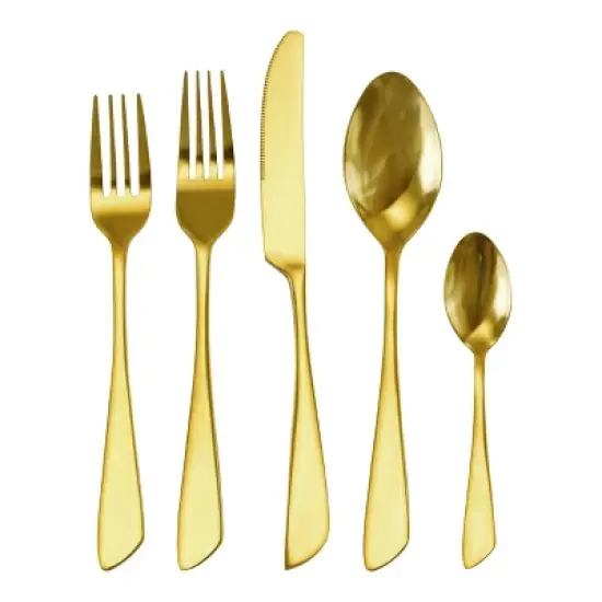 MegaChef Gibbous 20 Piece Flatware Utensil Set, Stainless Steel Silverware Metal Service for 4 in Gold image {1}