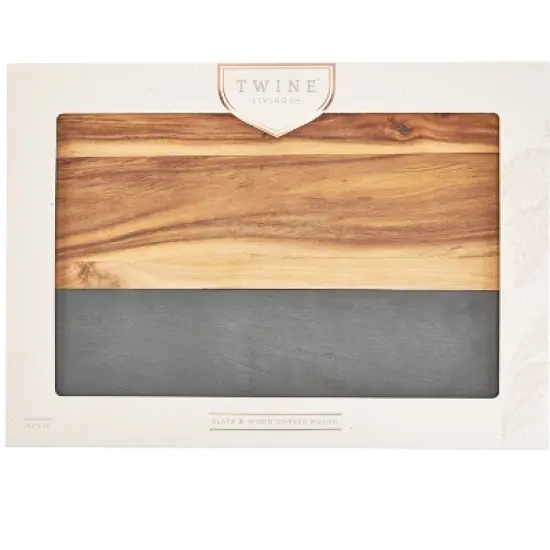 Twine Rustic Farmhouse Wood with Slate Cheese Board, Chalk Set, Acacia Wood and Natural Slate Cutting Board, Soapstone Chalk, Gourmet Gift Set, Brown image {9}