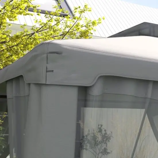 DOMETOUR 9.6' x 11.6' Patio Gazebo with 2-Tier Roof & Netting, Steel Frame for Garden, Lawn, Backyard, Deck, Gray image {9}