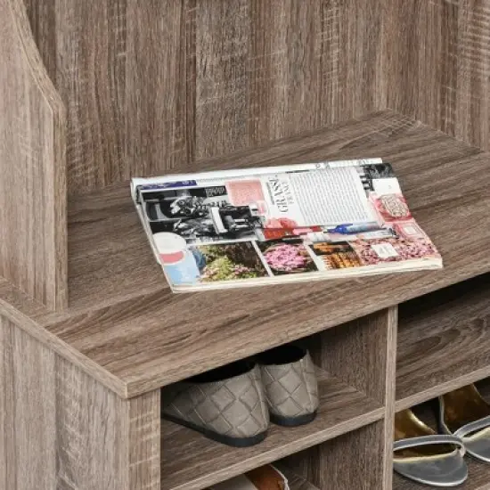 HOMCOM Coat Rack Wooden Hall Tree Storage Organizer Shoe Bench with Shoe Rack 3 Hooks for Hallway or Living Room, Brown image {4}