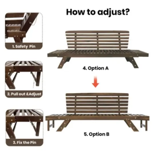 Outdoor Adjustable Patio Wooden Daybed Sofa Chaise Lounge with Cushions for Small Places image {1}