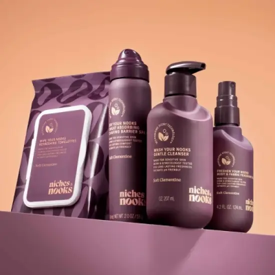 Niches & Nooks Sweat Absorbing Intimate pH Balanced Chafing Barrier Feminine Spray - Soft Clementine - 2oz image {9}