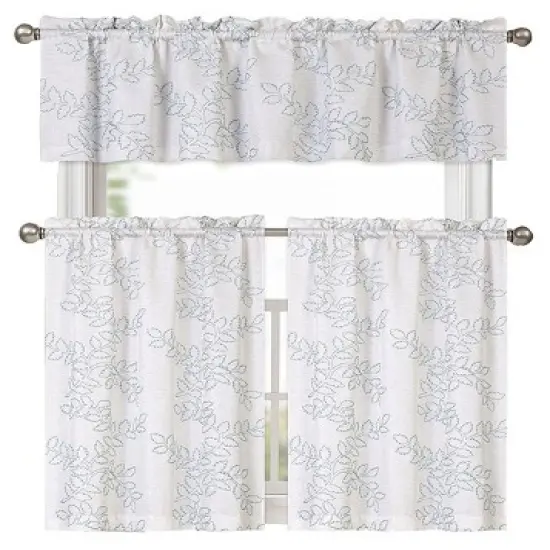 Kate Aurora Shabby Living Brielle Complete 3 Piece Embroidered Floral Cafe Kitchen Curtain Tier & Valance Set image {3}