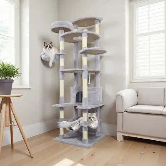 Whisen 78" Cat Tree Tower with Large Condo, Sisal Scratching Post, Hammock & Top Platform image {1}