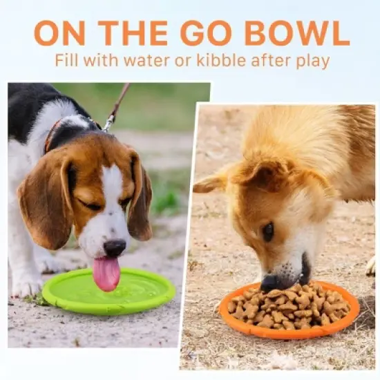 Prime Pets Dog Frisbees, 2Pcs 7 in Dog Flying Disc Saucer, Durable Dog Toys, Orange and Green image {5}