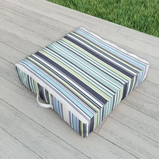 Sheila Wenzel-Ganny Lavender Mint Blue Stripes Outdoor Floor Cushion - Deny Designs image {1}