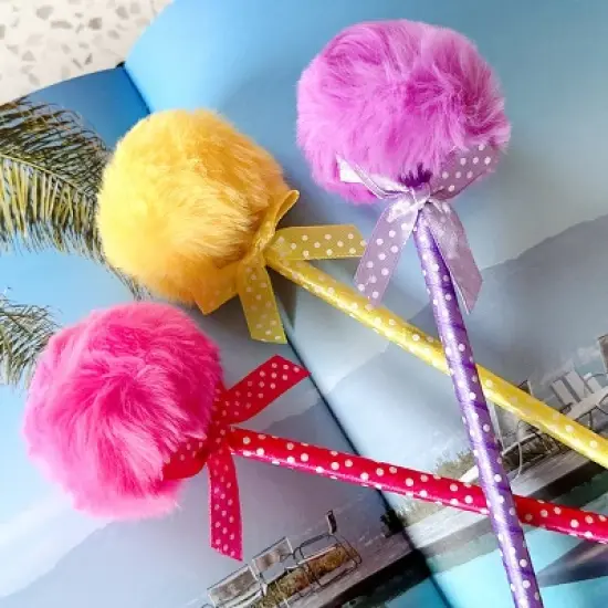 Wrapables Fluffy Ball Pom Pom Balpoint Pens (Set of 6) image {5}